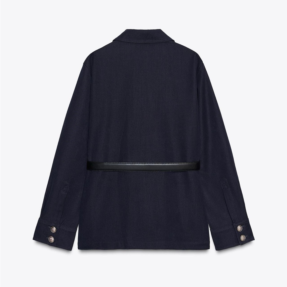 Zara NWT Blue Patch Pocket Lapel Collar Long Sleeve Jacket w/ Gold Buttons (XL) - Picture 5 of 7